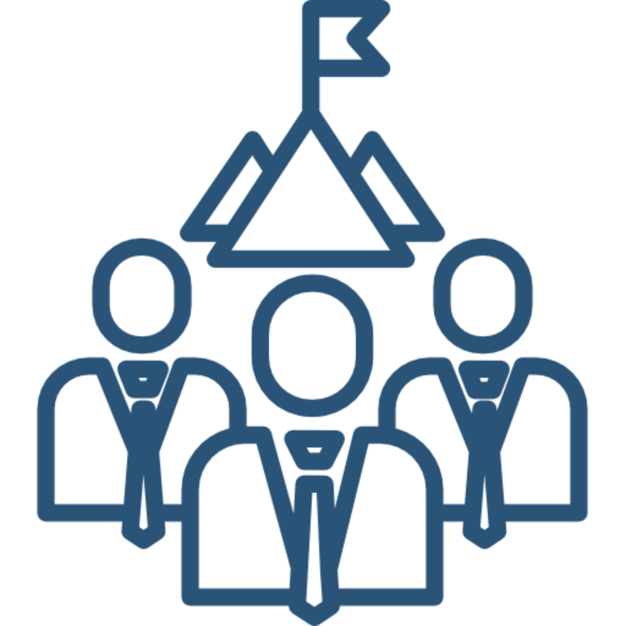 Business team with leadership and flag icon.