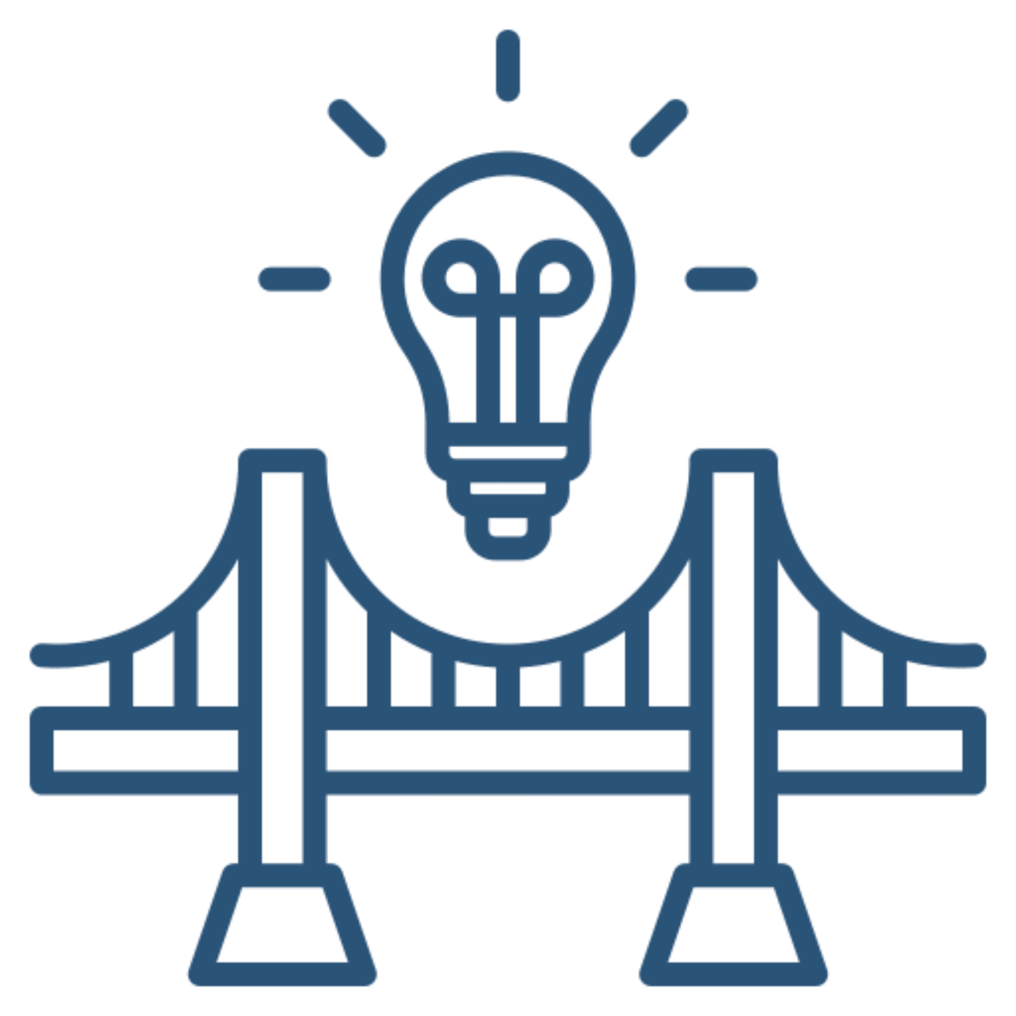 Bridge and light bulb icon on black background.